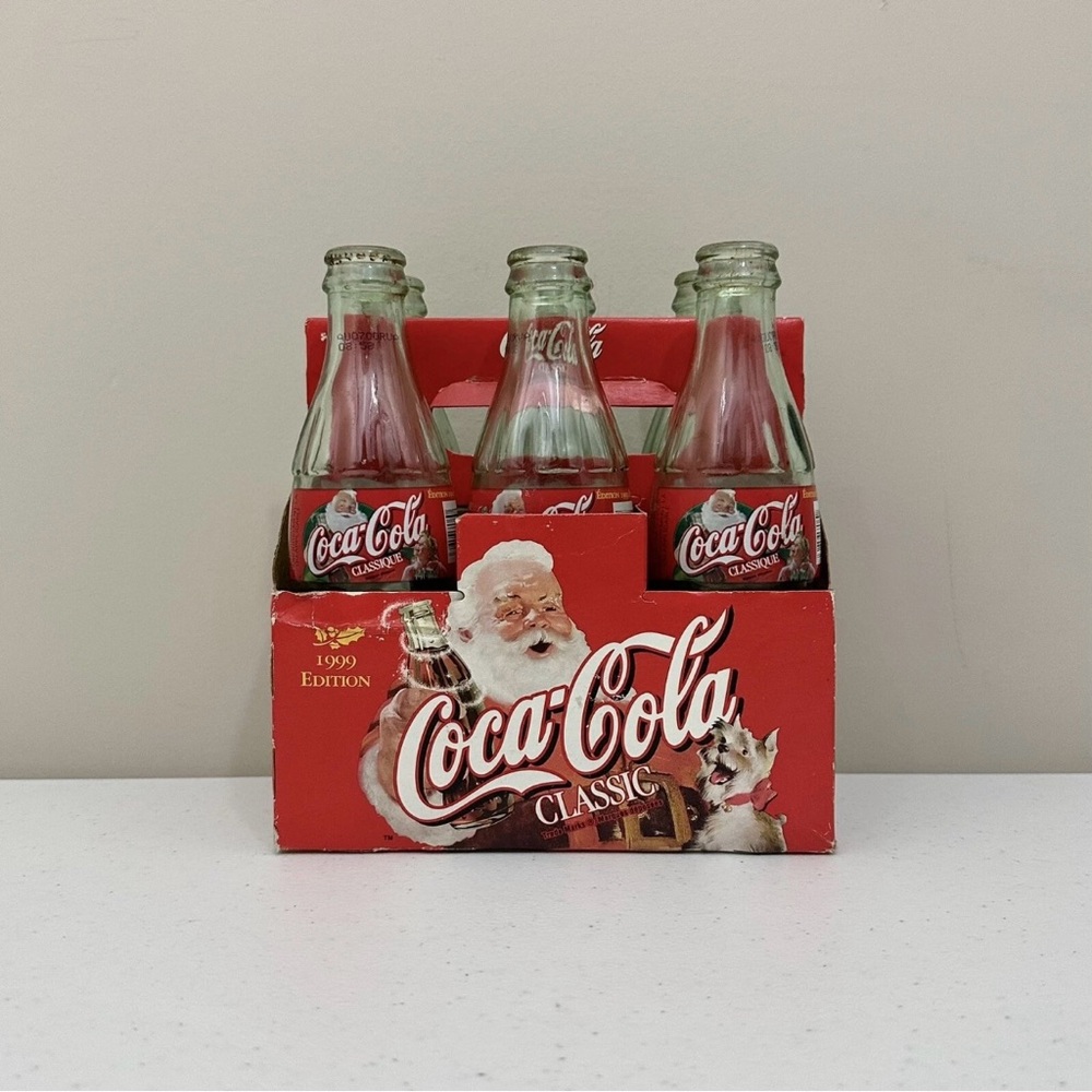 Coca Cola Classic Glass 1999 Christmas Bottles 8 oz Santa Coke Holiday 6 Pack